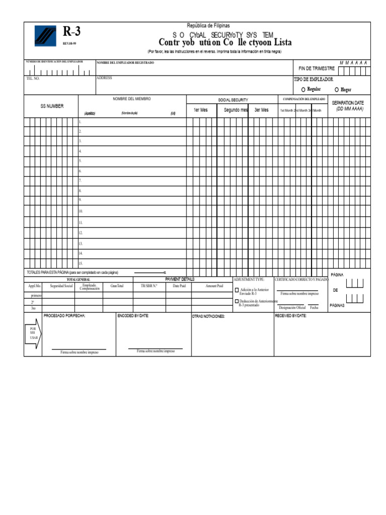 Formulario R-3 de Contribuciones SSS | PDF