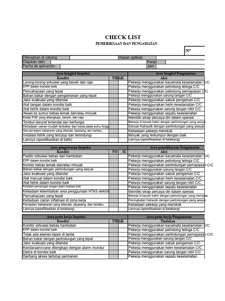Checklist Inspeksi Keselamatan Kerja | PDF
