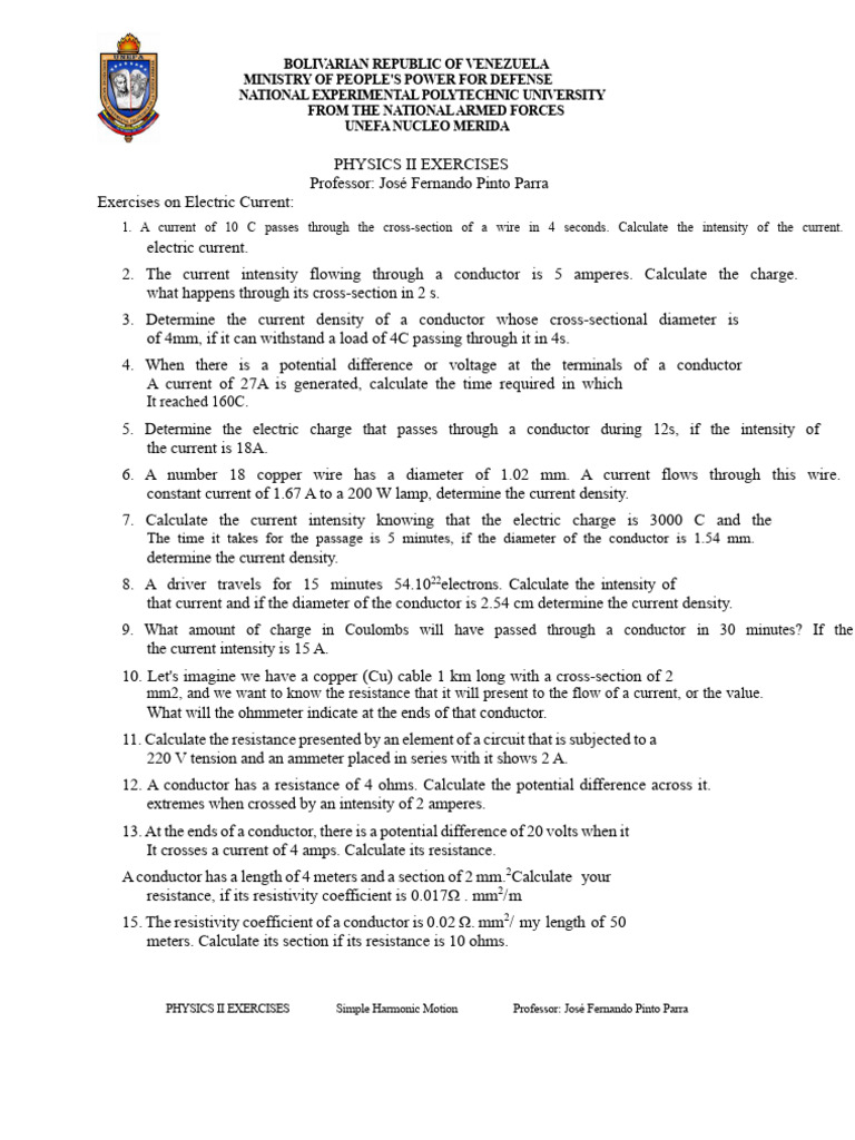 8 Exercises On Electric Current | PDF | Electric Current | Voltage