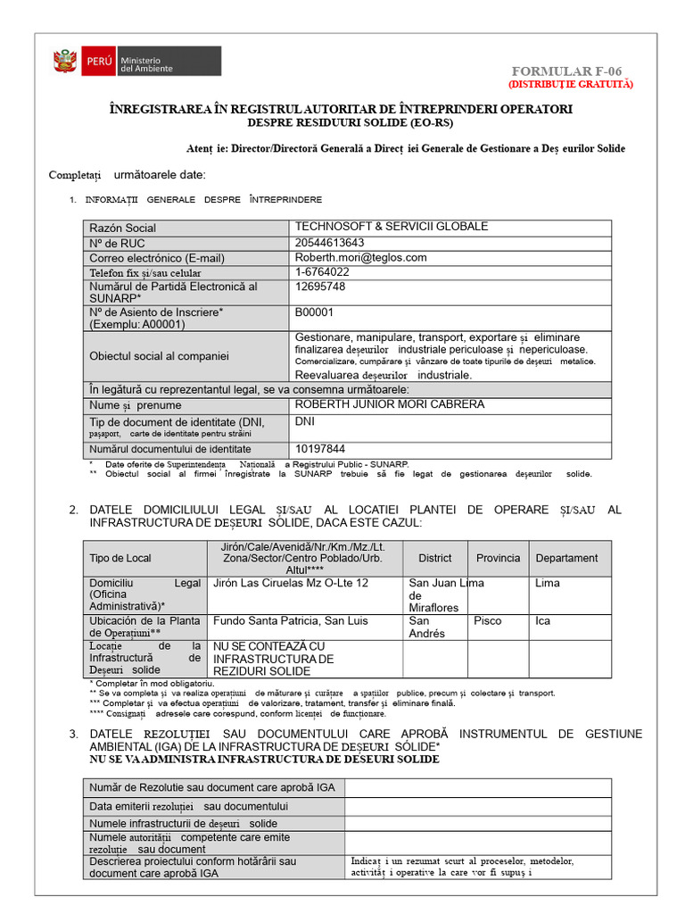 Formularul F 06 TUPA MINAM Final 2019.02.11 | PDF