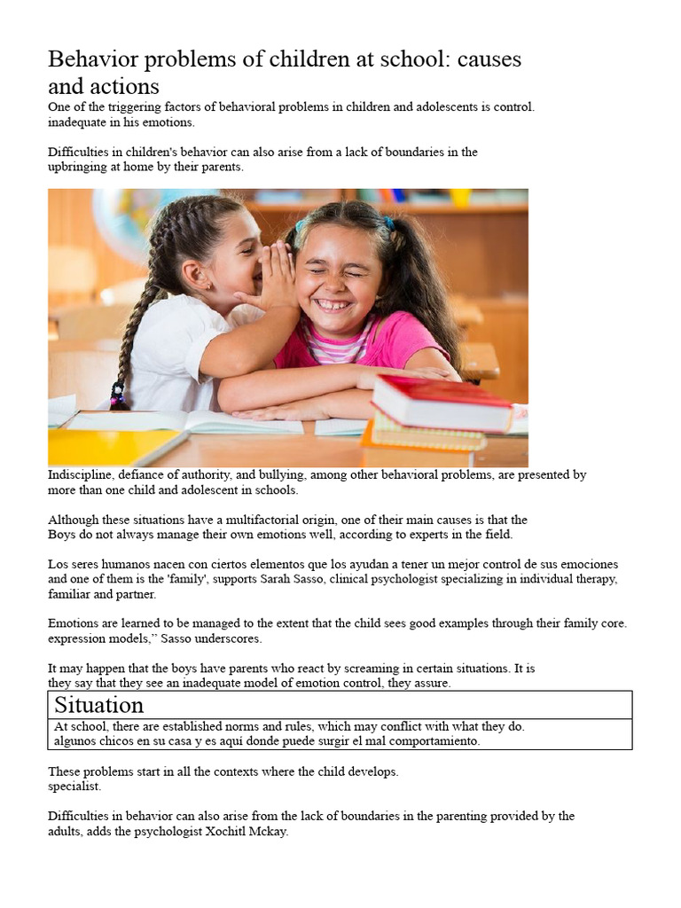 Behavior Problems of Children in School | PDF | Emotions | Teachers