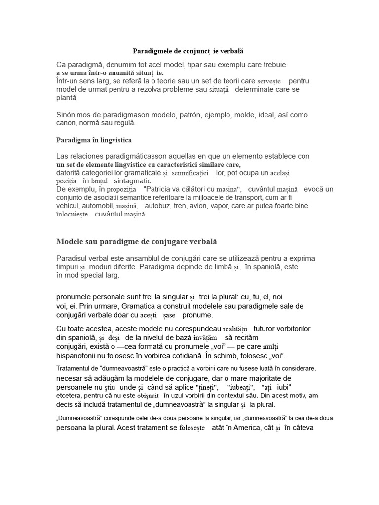 Paradigmele de Conjugare Verbală | PDF