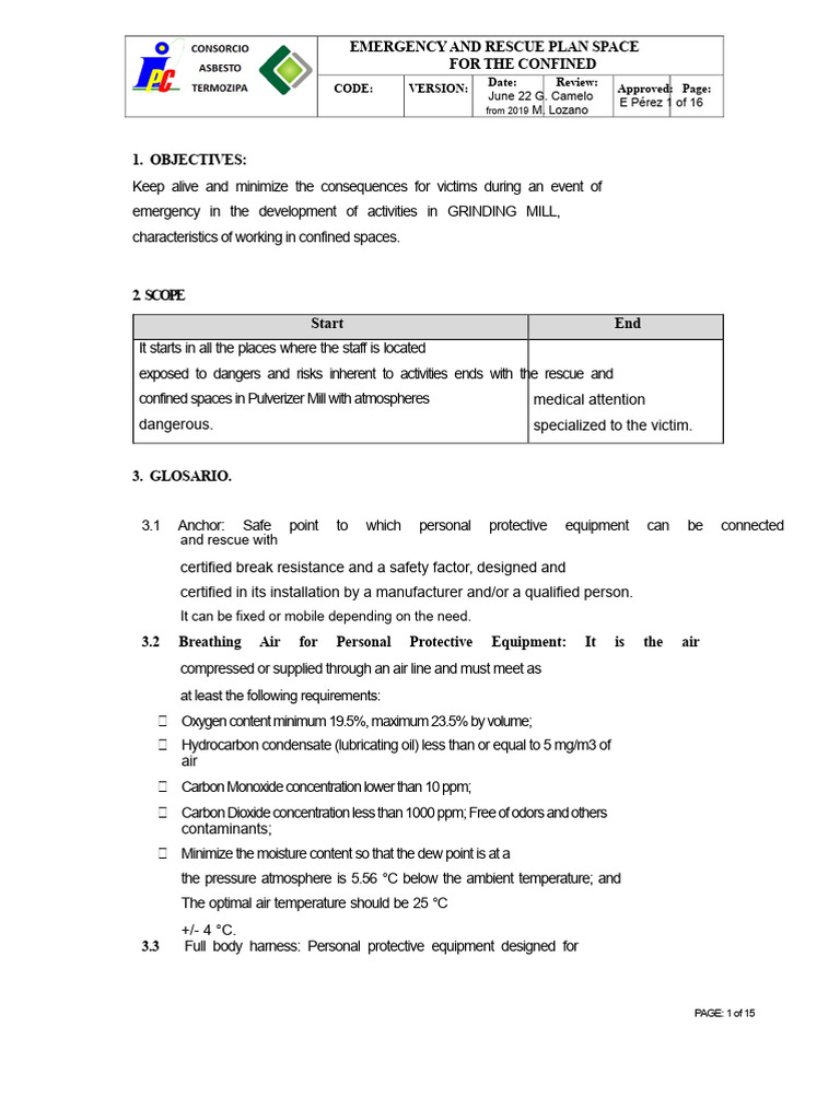 Emergency Plan in Confined Spaces | PDF | Emergency | Safety