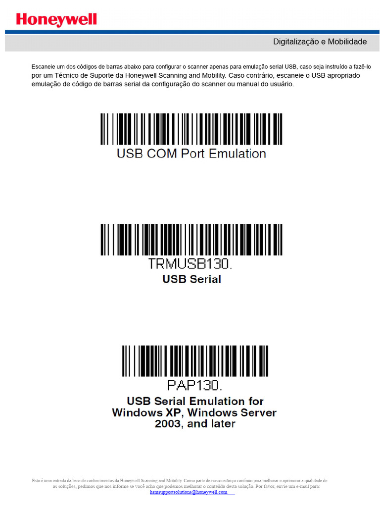 Configuração de Scanner Honeywell USB | PDF