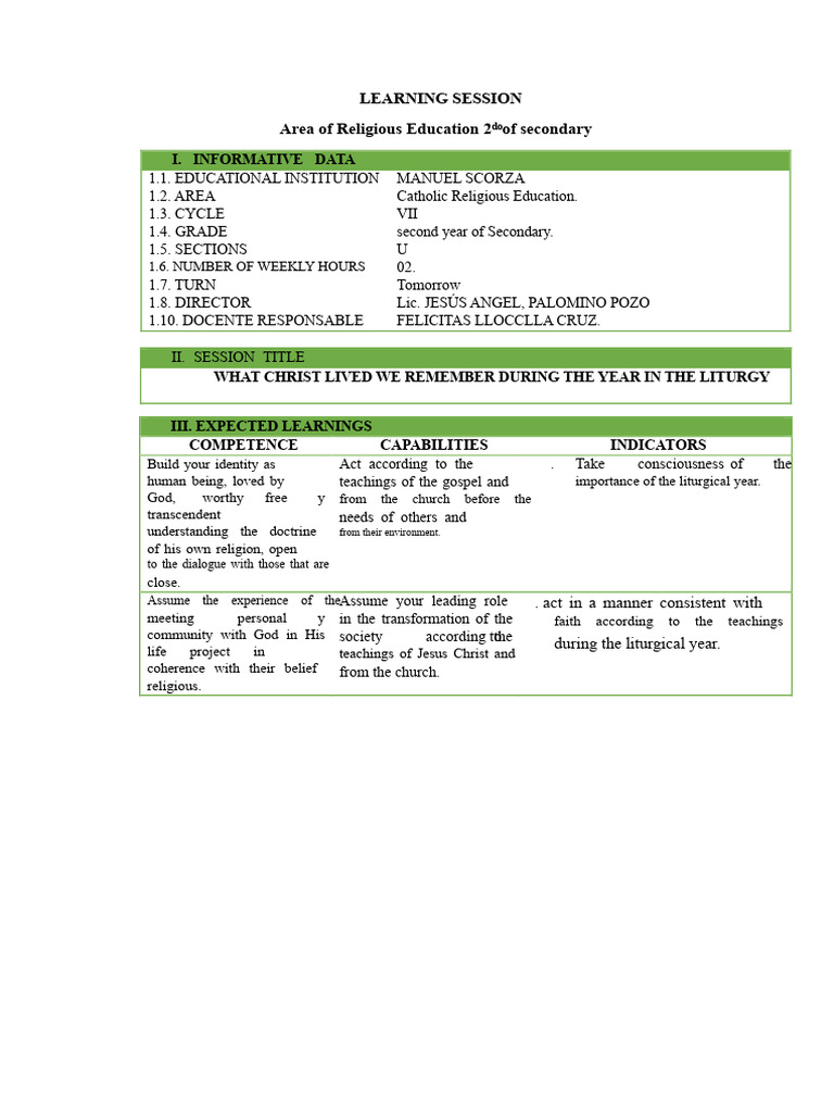 Learning Session 2nd 06-11 | PDF | Jesus | Liturgy