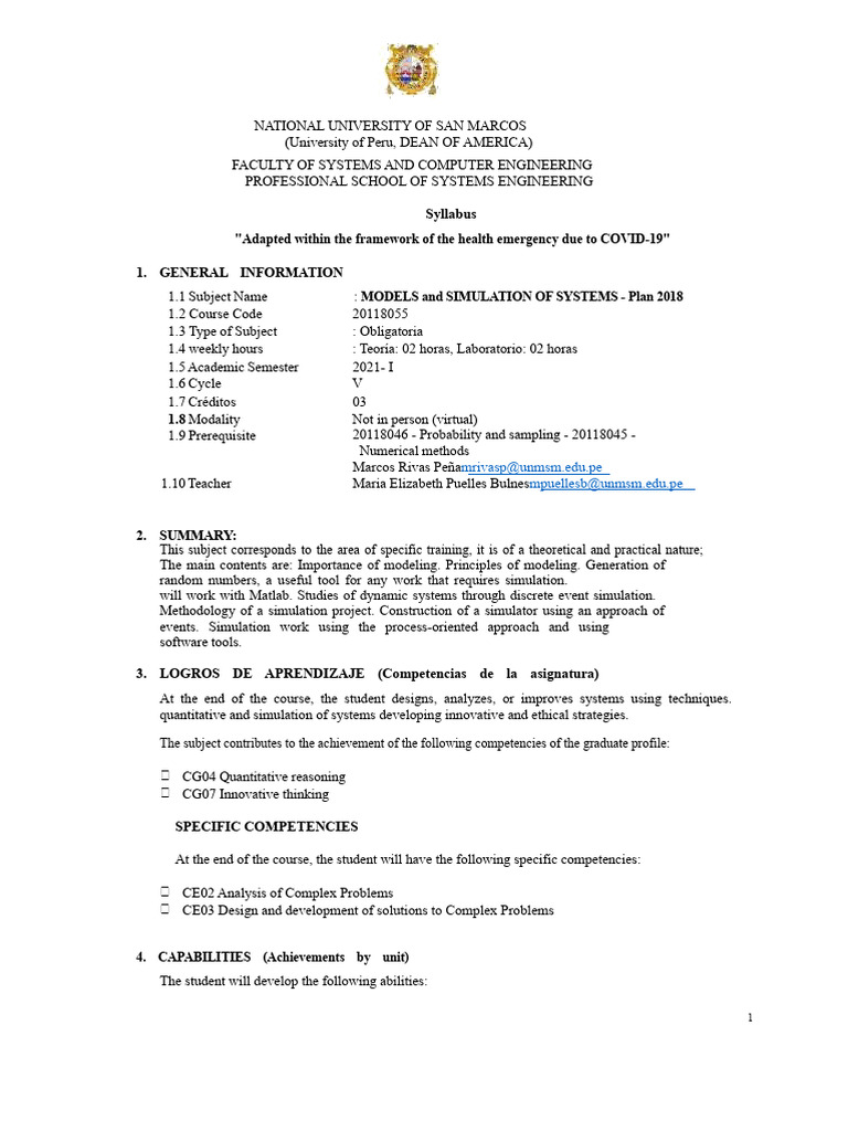 Syllabus 2021 1 SYSTEMS-P2018-C05-20118055 Models and Simulation of ...