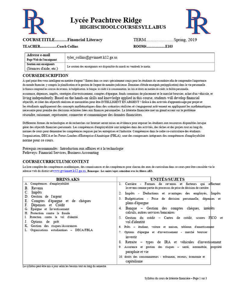 Syllabus de Littératie Financière 2019 | PDF | Banques | Investir