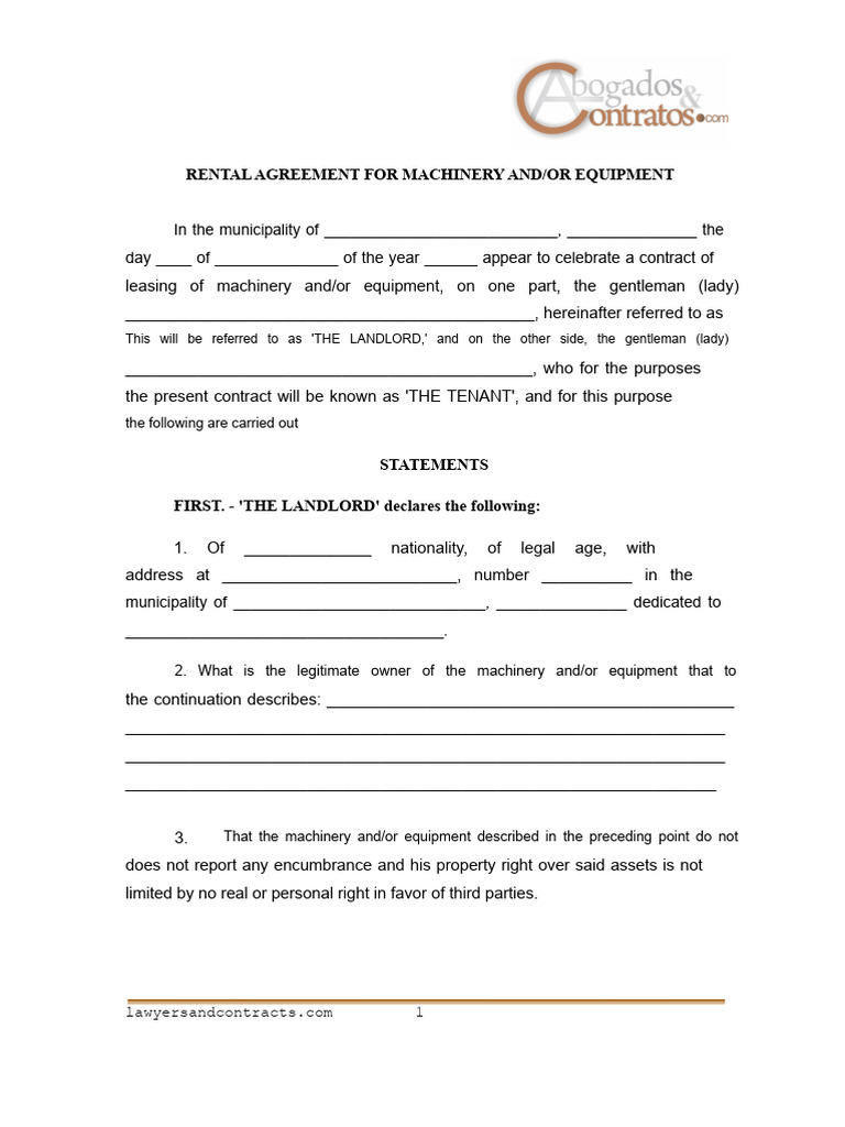Machinery and Equipment Rental Agreement | PDF | Lease | Leasehold Estate