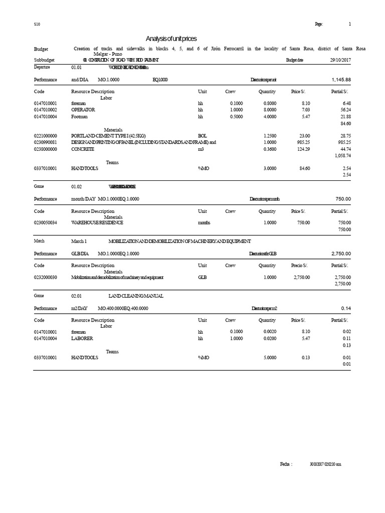 Unit Price Analysis for Santa Rosa Sidewalks | PDF | Concrete ...