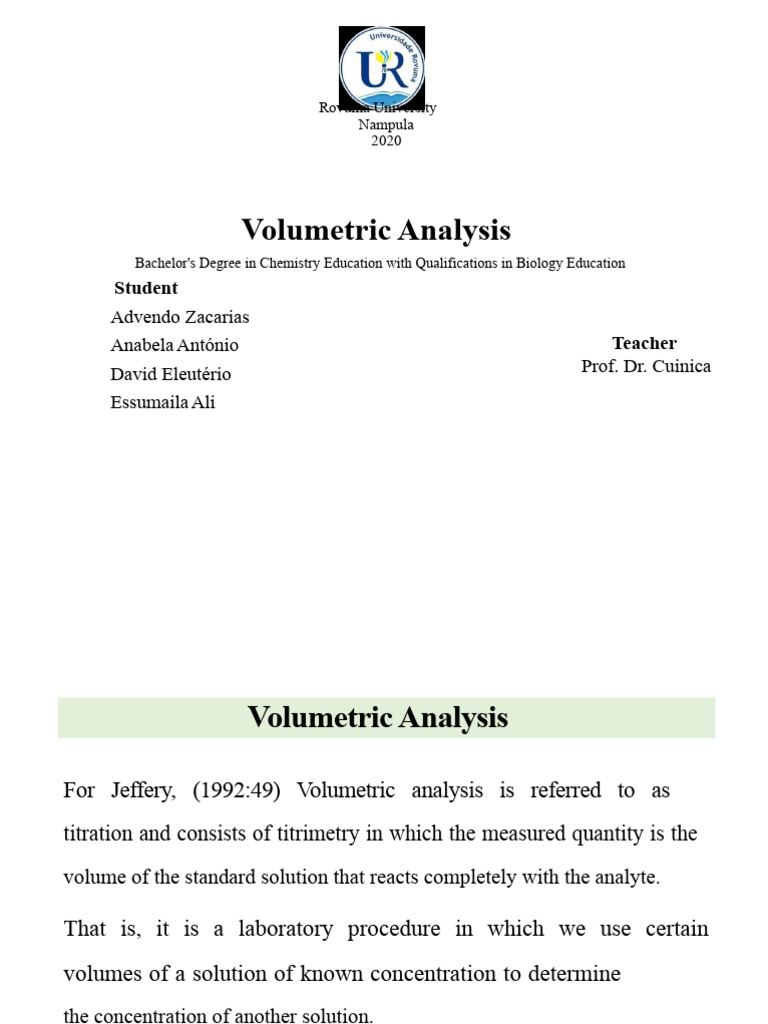 Volumetric Analysis in Chemistry Education | PDF | Titration | Chemistry