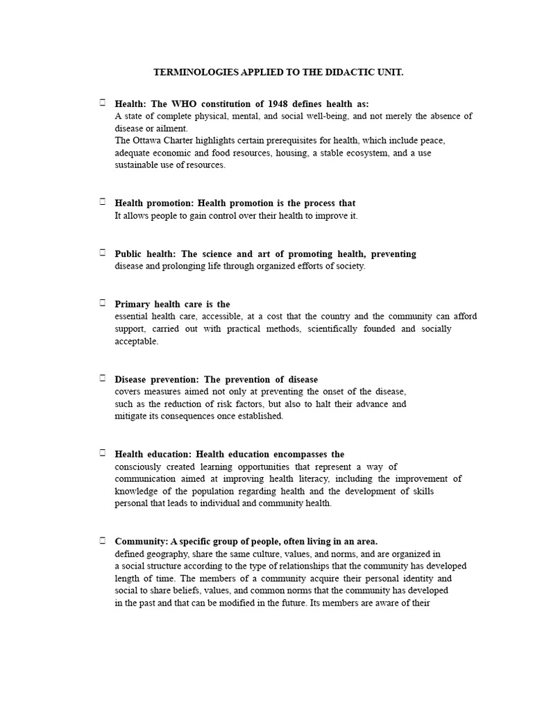 Key Health Terminologies Explained | PDF | Health Promotion | Behavior