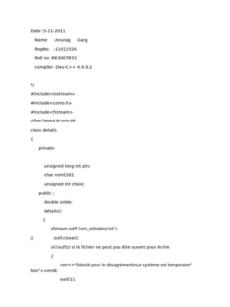 Programme de Gestion Bancaire en C++ | PDF | Informatique ...