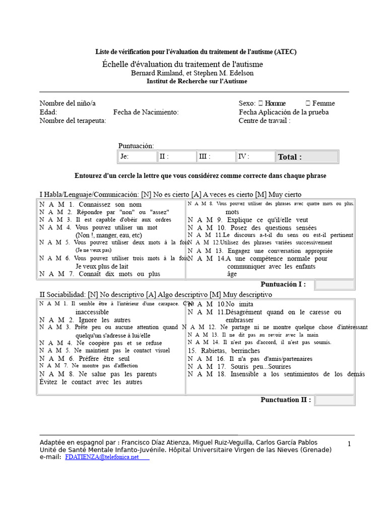 Évaluation du traitement de l'autisme ATEC | PDF | Autisme