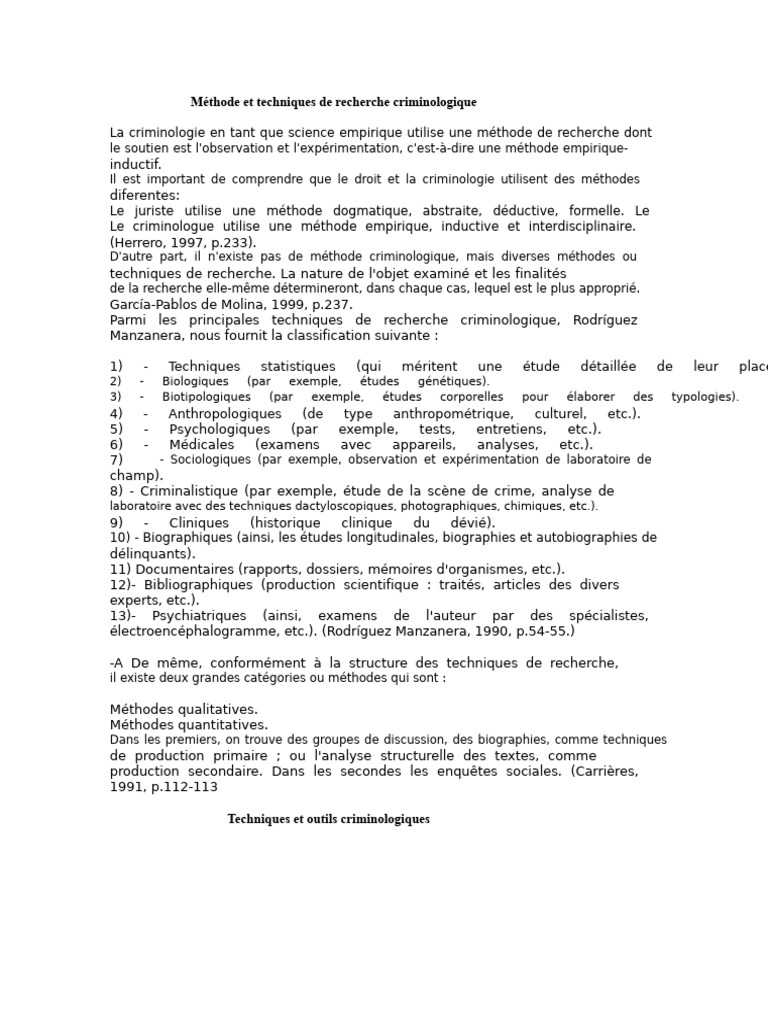 Techniques de recherche en criminologie | PDF | Criminologie | Crimes