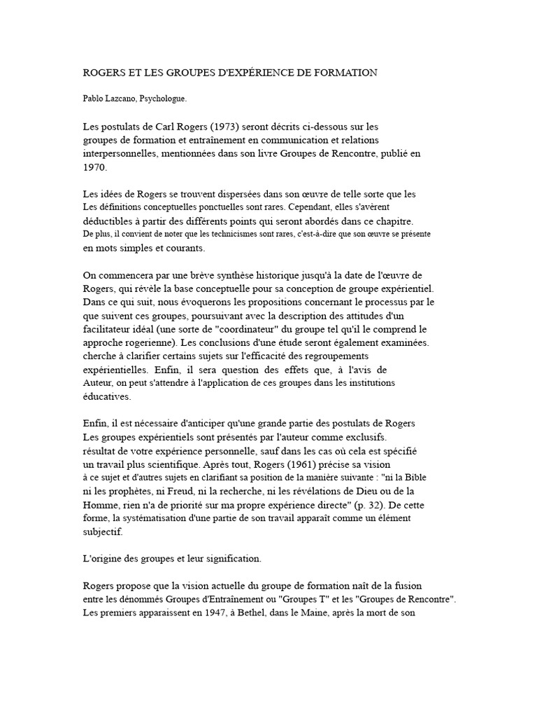 Groupes expérientiels selon Rogers | PDF | Psychothérapie | Psychologie