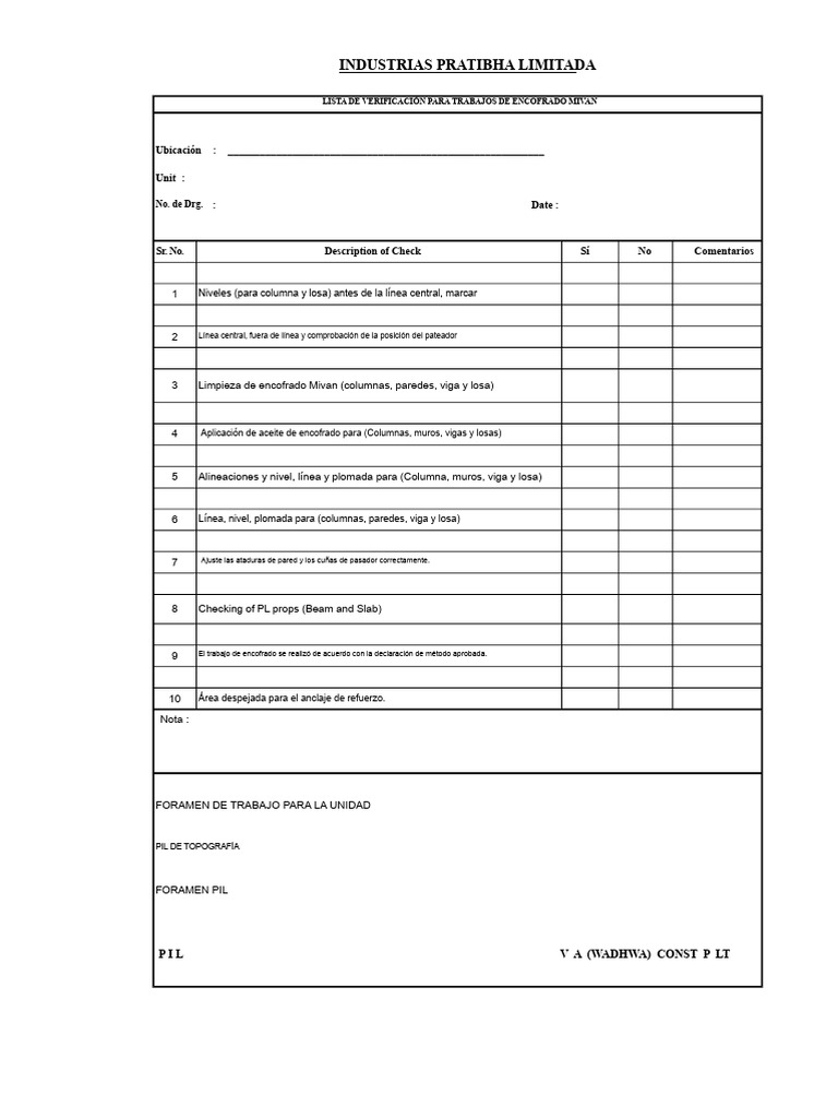 Checklist de Encofrado Mivan para Construcción | PDF