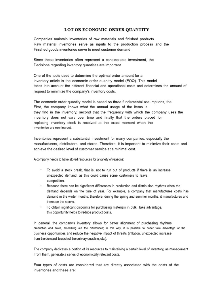 Economic Order Quantity (EOQ) Explained | PDF | Inventory | Economies