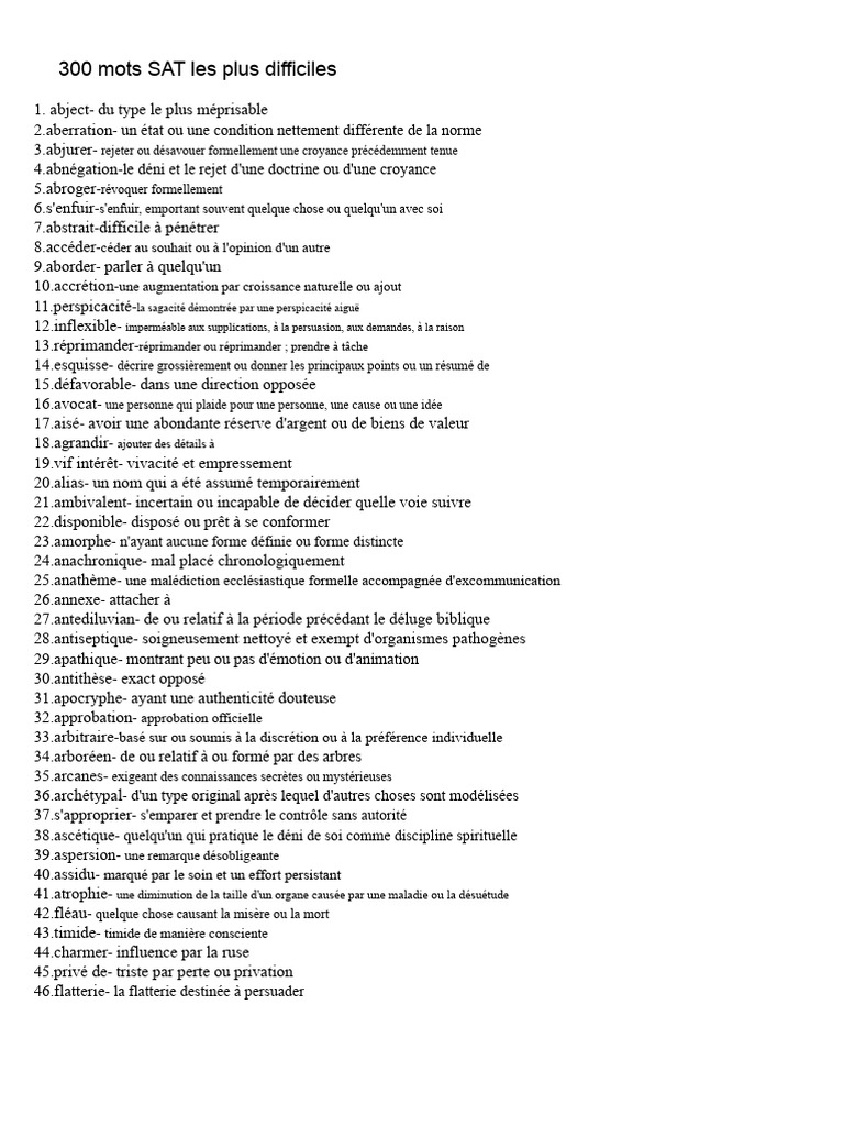 300 Mots SAT Les Plus Difficiles | PDF