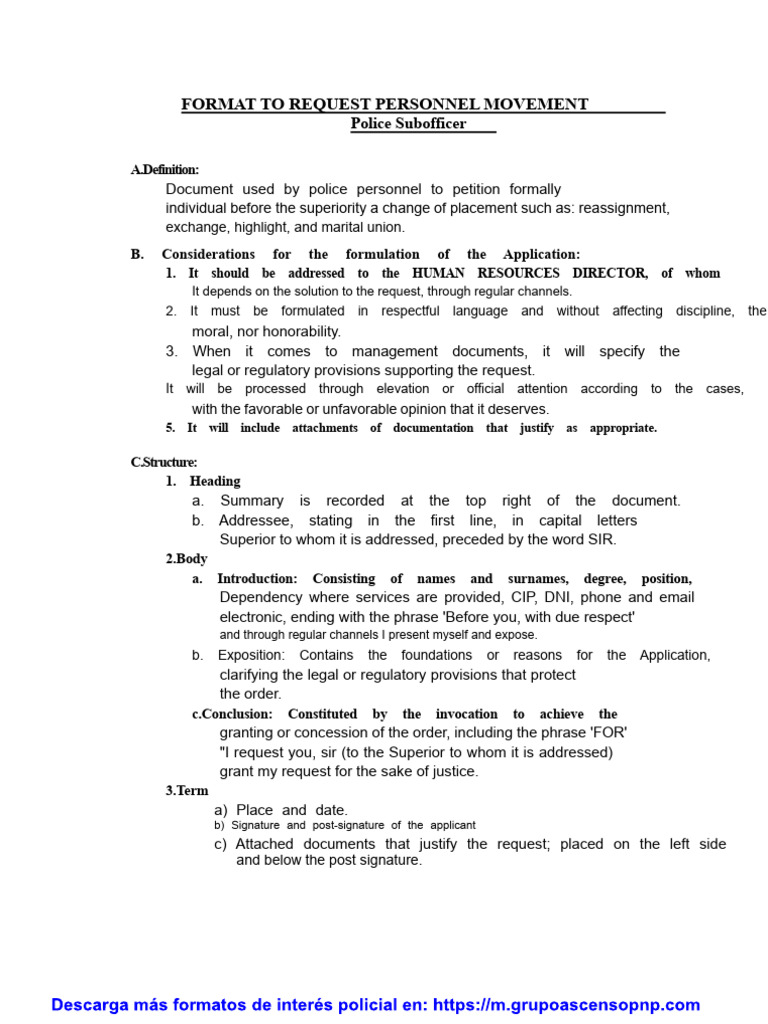 GroupAscensoPNP - Requirements and Formats For Reassignment, Transfer ...