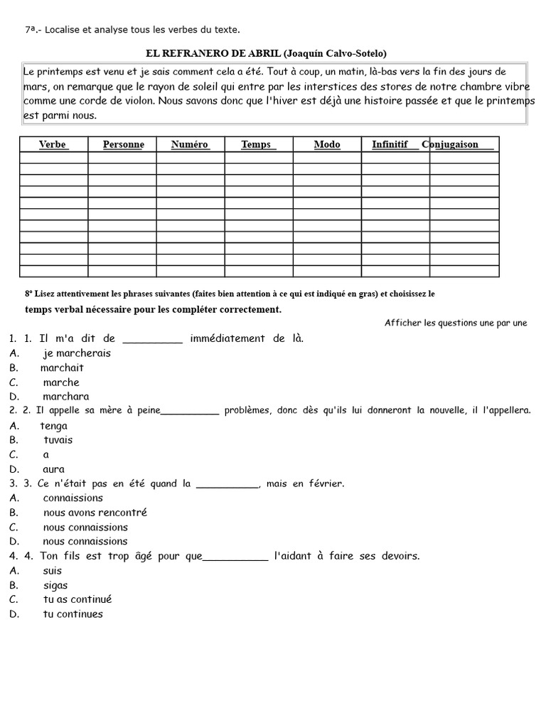Analyse des verbes en espagnol | PDF | Verbe | Aspect accompli/inaccompli