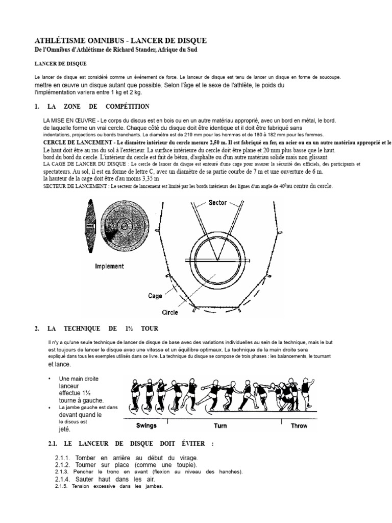 Techniques et règles du lancer de disque | PDF | Pied | Athlétisme