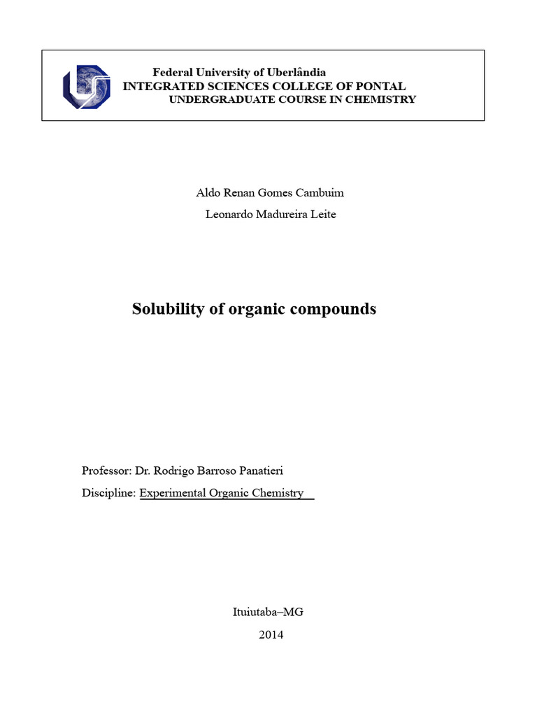 Solubility of Organic Compounds Study | PDF | Chemical Polarity ...