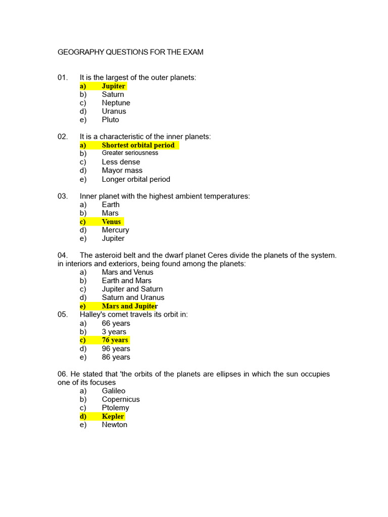 Geography Exam Questions and Answers | PDF