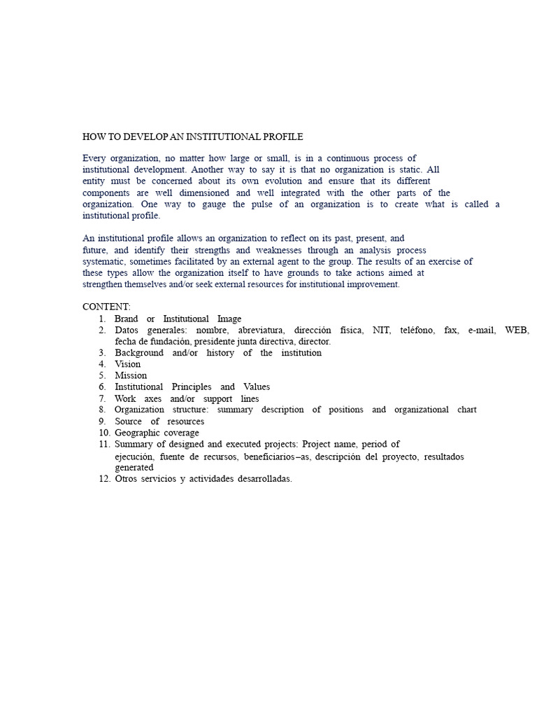 How To Create An Institutional Profile 2011 | PDF