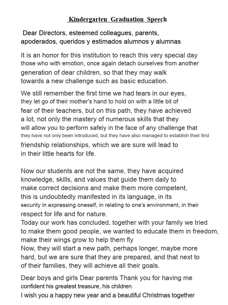 A Graduation Speech for a Kindergarten Graduation