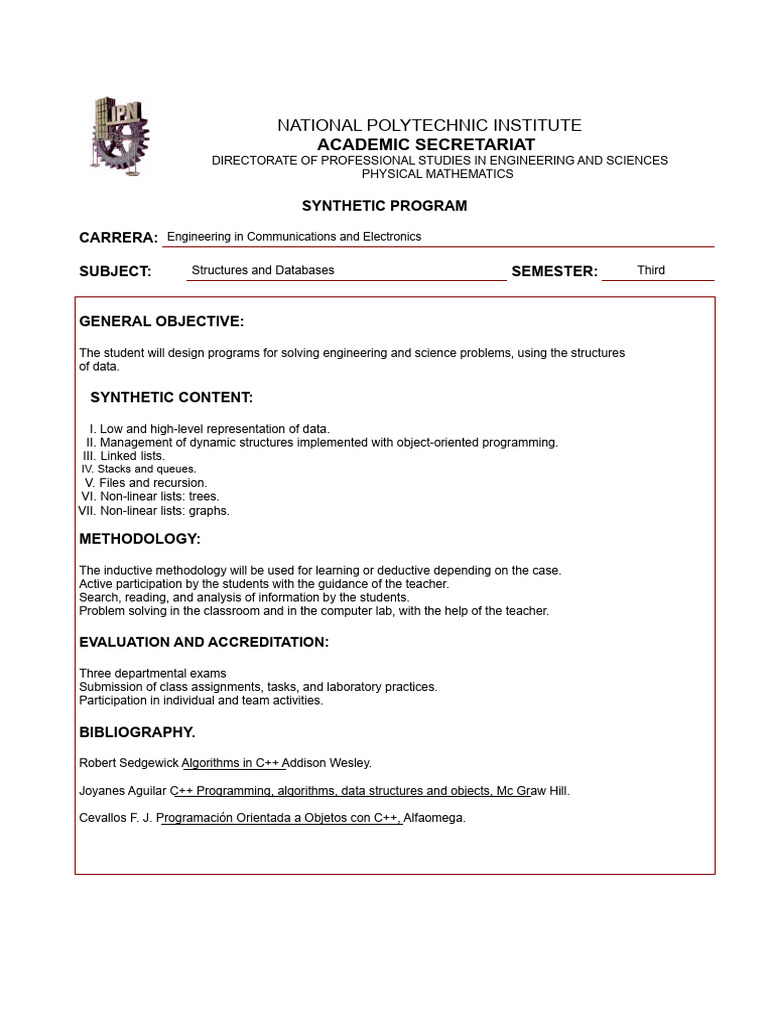 Structures and Databases Course Outline | PDF | Computer Programming ...