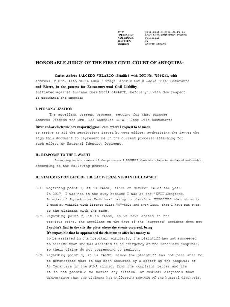 Civil Liability Case Response Summary | PDF | Lawsuit | Damages