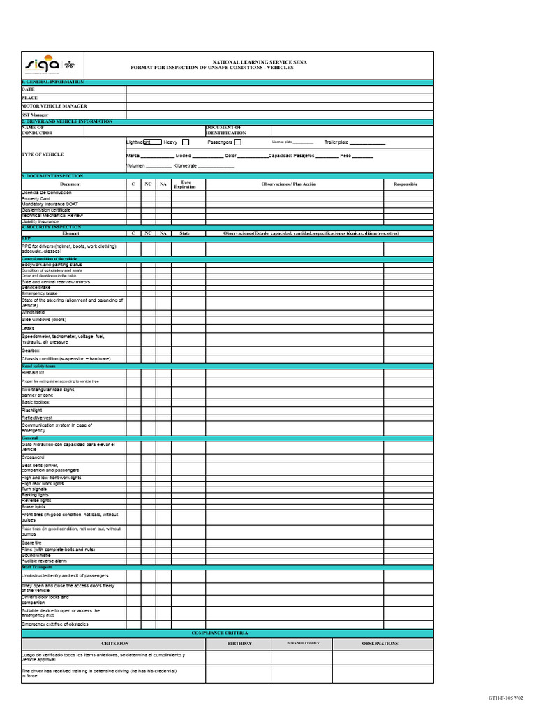 Vehicle Safety Inspection Checklist | PDF | Vehicles | Transport