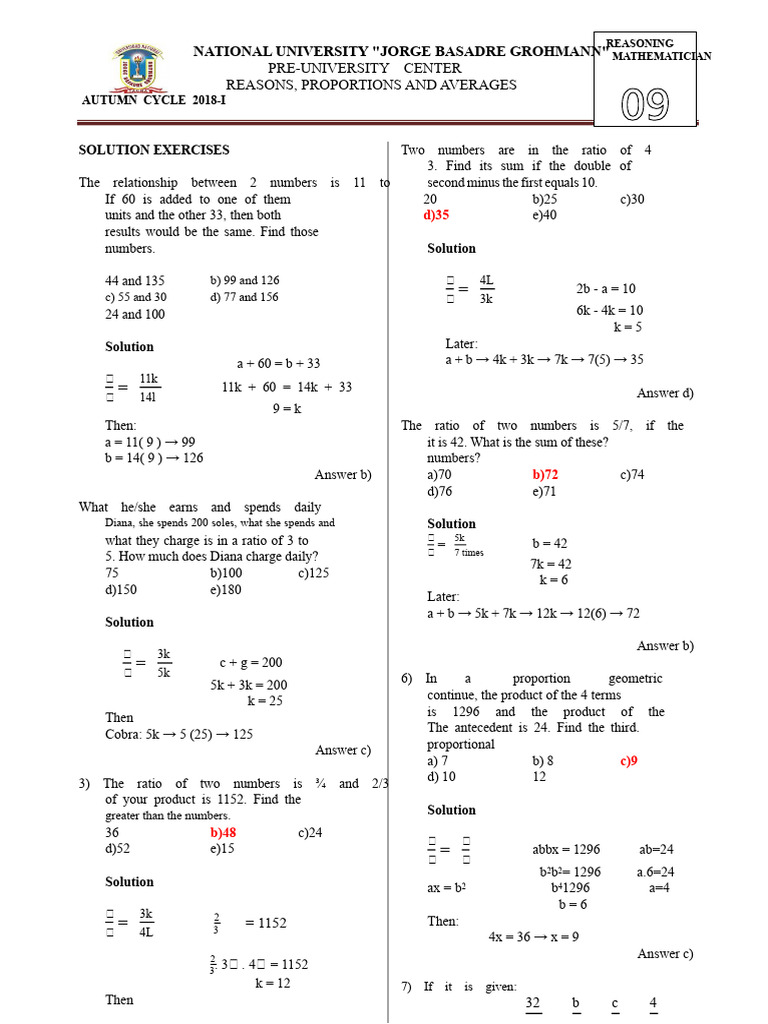 Math Exercises on Ratios and Averages | PDF | Mathematics