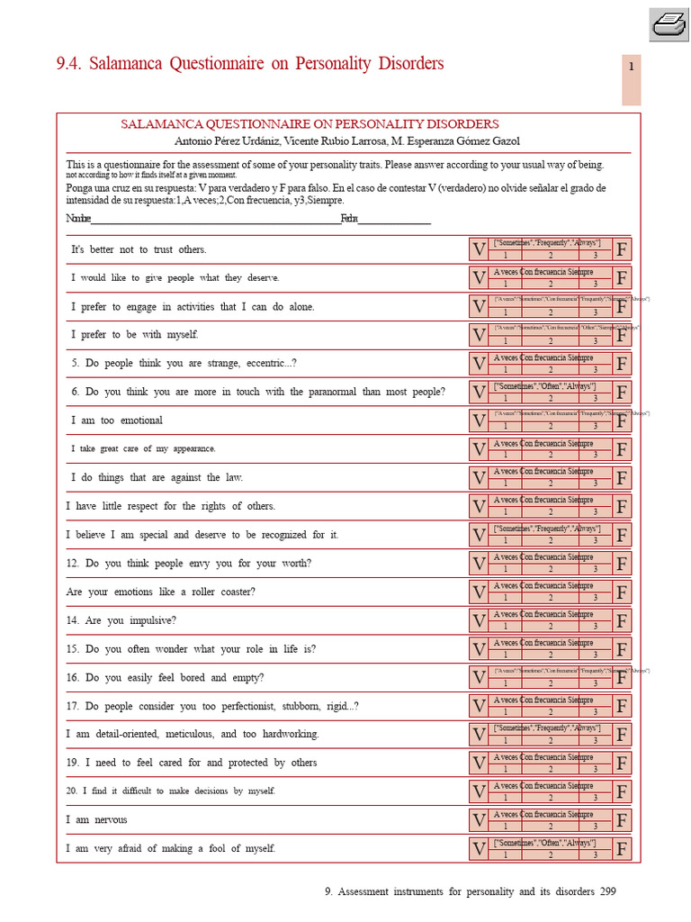 Salamanca Personality Disorders Questionnaire | PDF | Personality ...