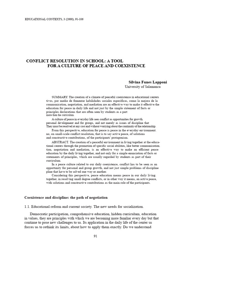 Conflict Resolution for Peace in Schools | PDF | Mediation | Conflict ...
