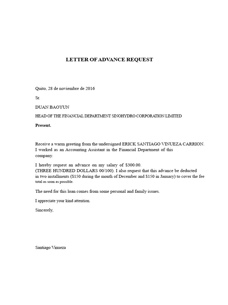 Salary Advance Request Letter | PDF