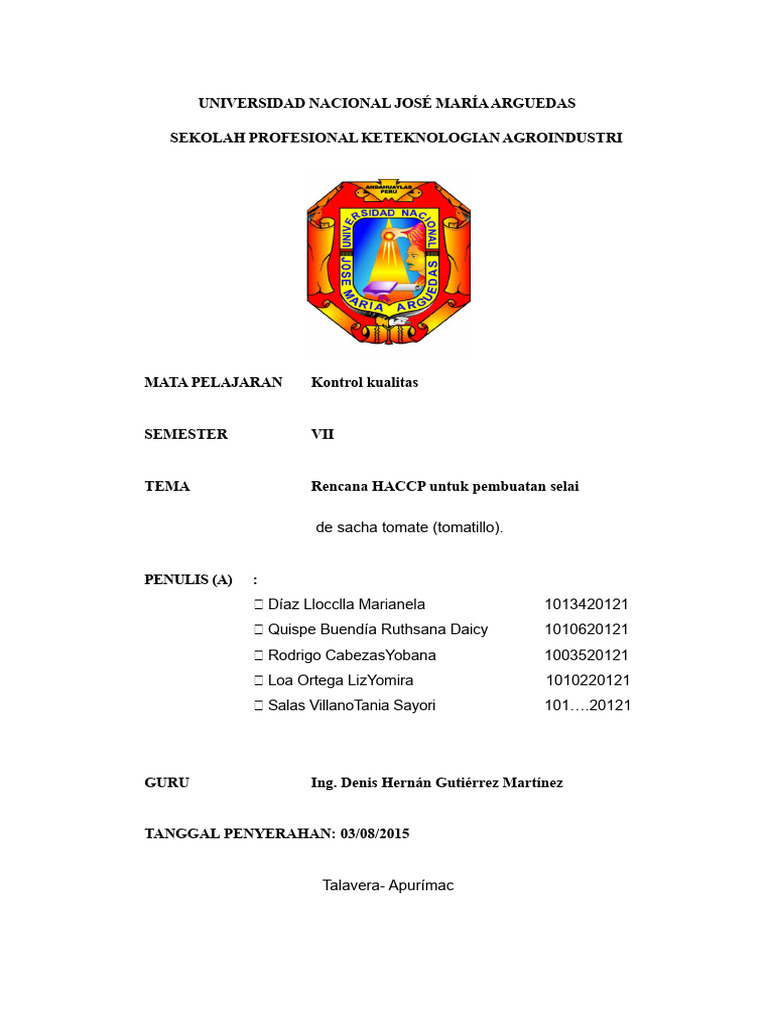 Rencana HACCP Selai Sacha Tomate | PDF