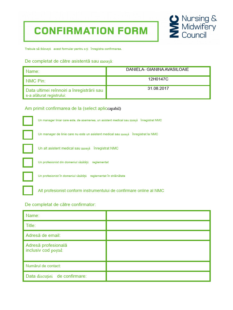 Formular de Confirmare | PDF