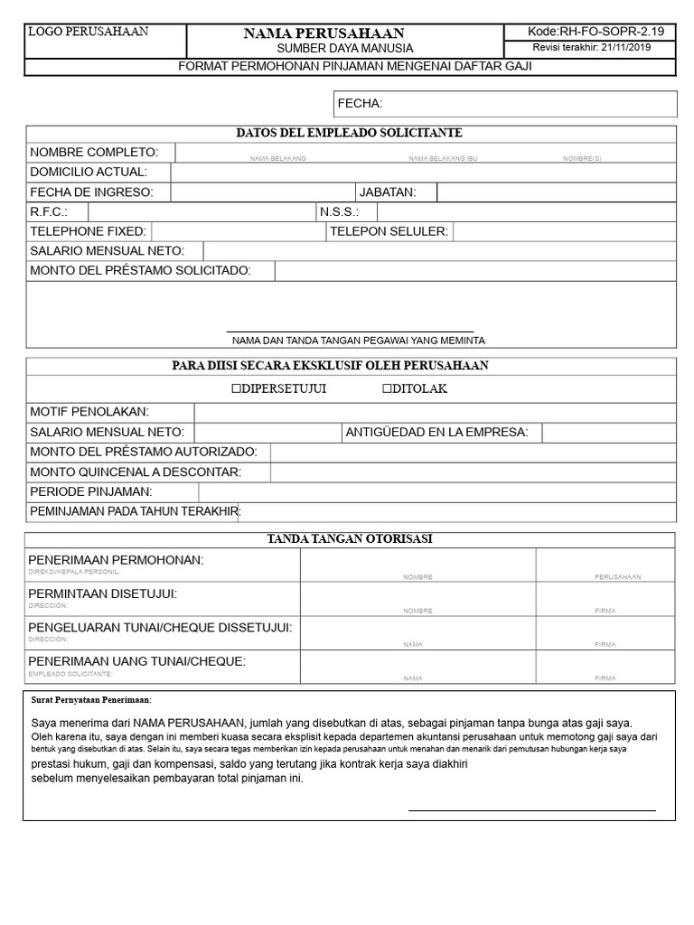 Format Permohonan Pinjaman Gaji | PDF