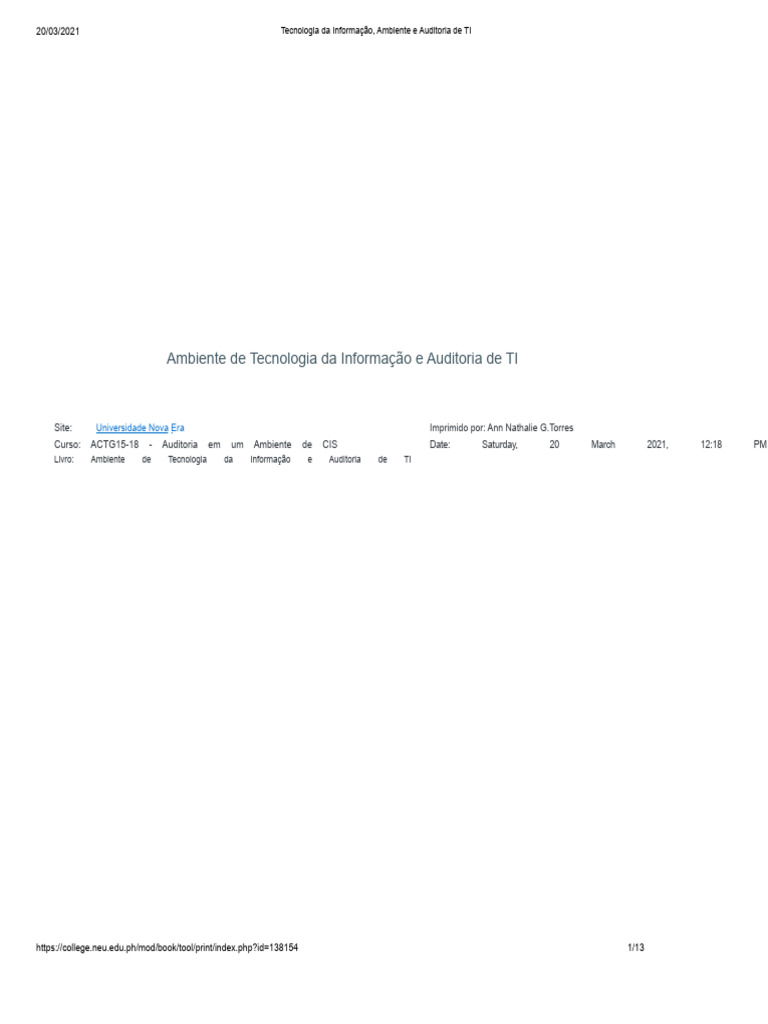 Ambiente de Tecnologia Da Informação e Auditoria de TI | PDF ...