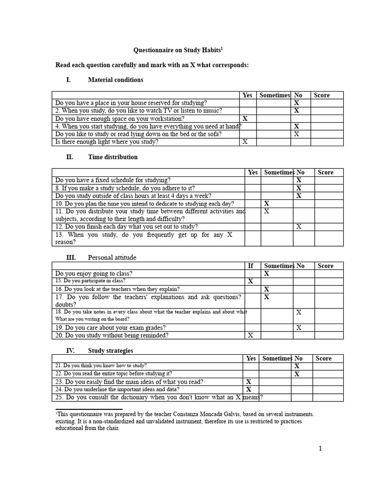 Study Habits Questionnaire for Students | PDF | Cognitive Science ...