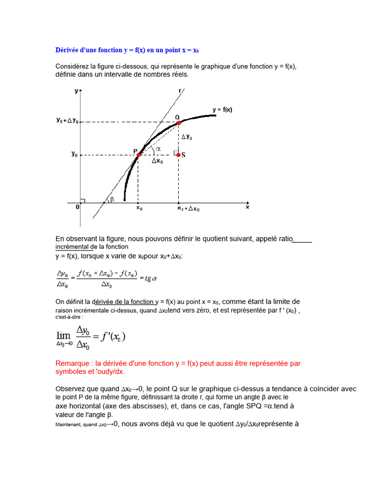 Dérivée d'une fonction : concepts et calculs | PDF | Tangente ...