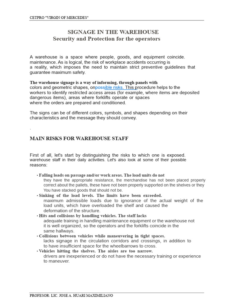 Warehouse Safety Signage Guide | PDF | Risk | Warehouse
