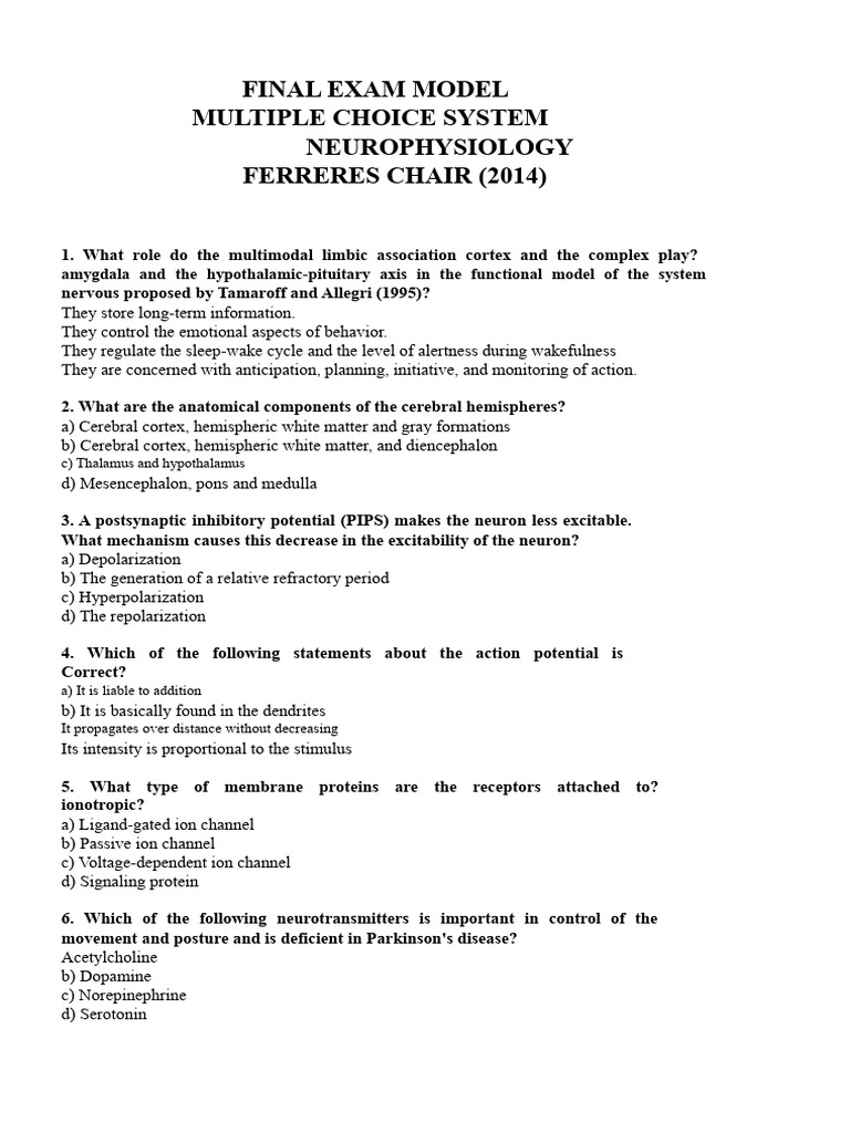 Neurophysiology Final Exam Questions | PDF | Action Potential ...