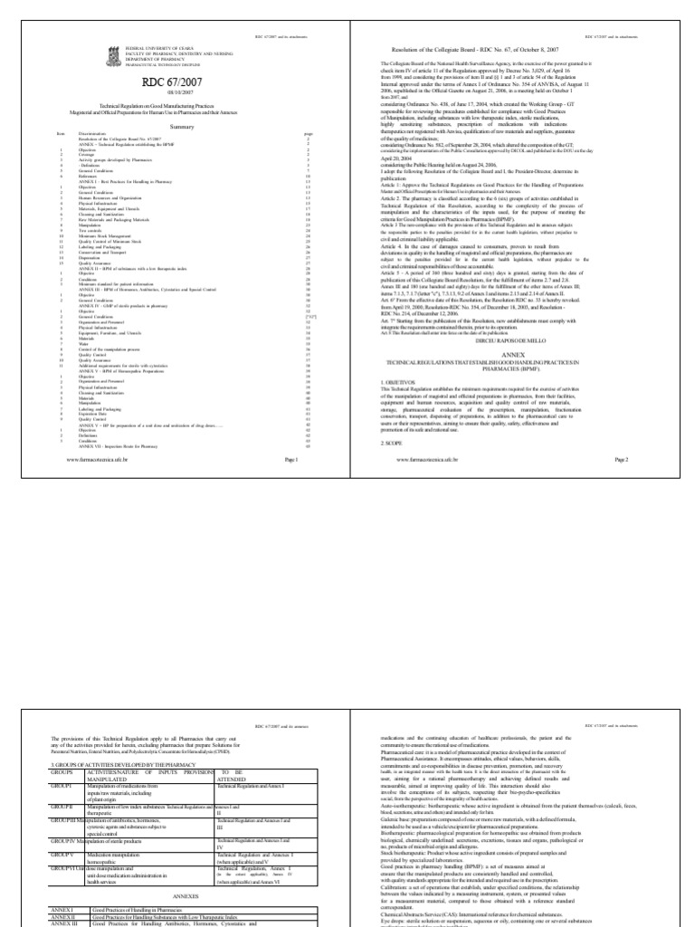 RDC 67/2007: Good Practices in Pharmacies | PDF | Pharmacy ...