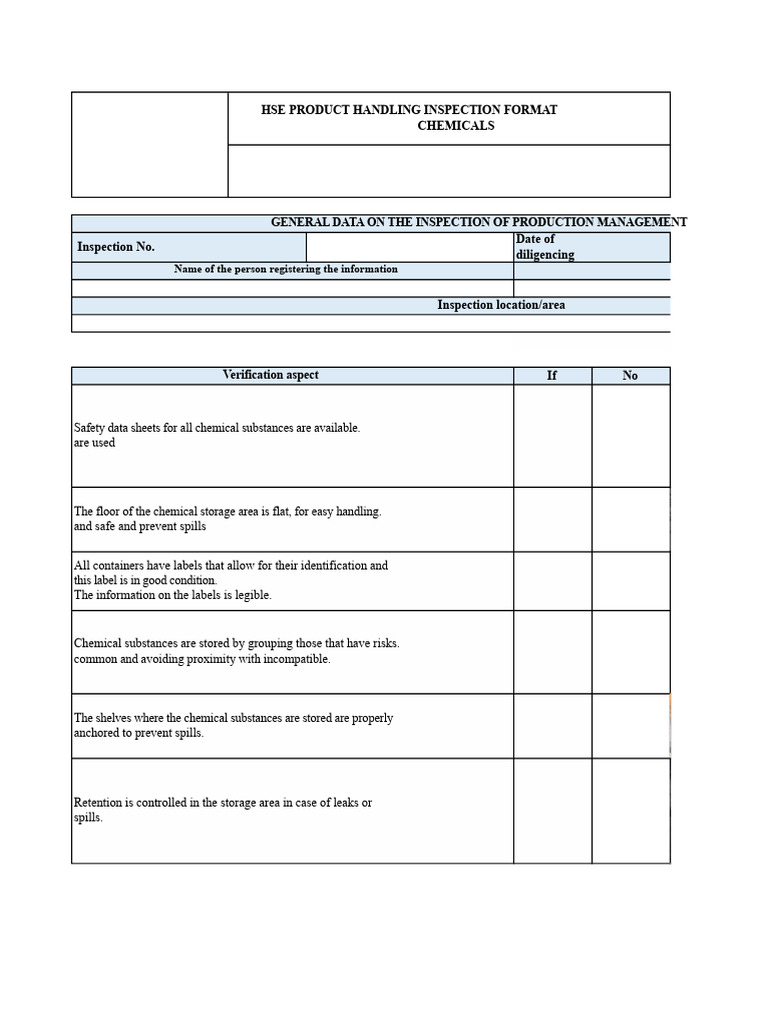 Chemical Handling Inspection Checklist | PDF