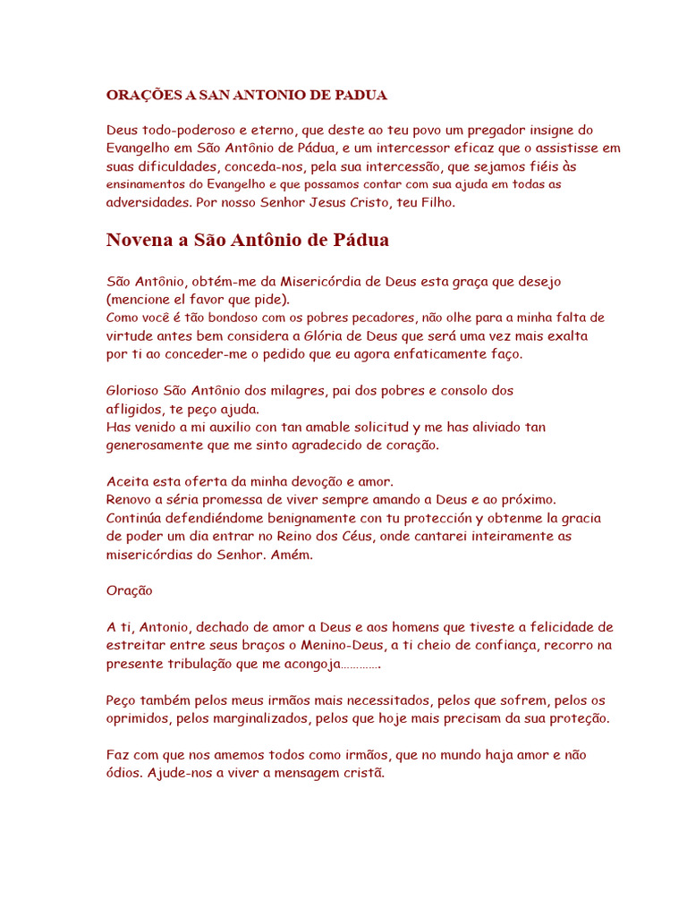 Orações e Novena a São Antônio de Pádua | PDF | Oração | Espiritualidade