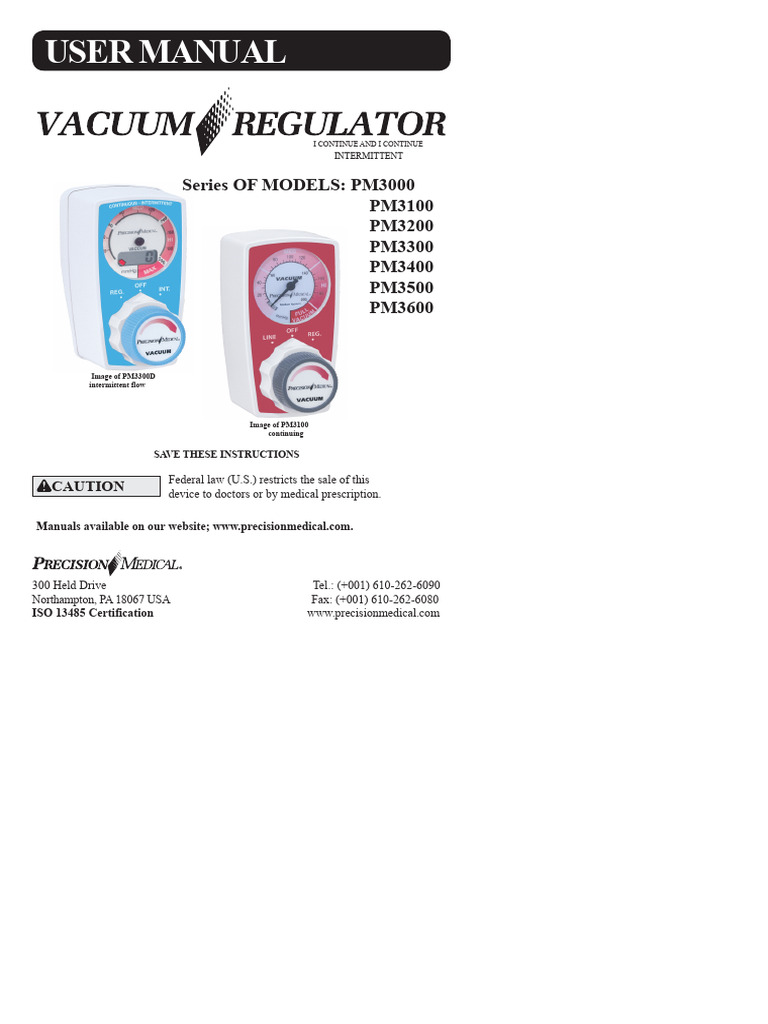 PM3000 Series Vacuum Regulator Manual | PDF | Pressure Measurement | Vacuum