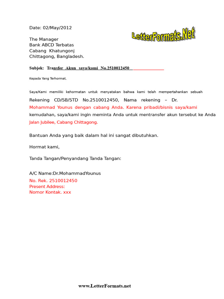 Surat Transfer Rekening Bank | PDF