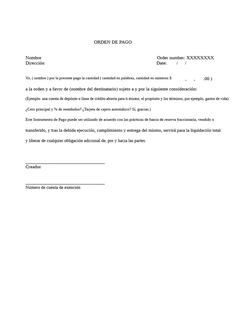 Plantilla de Orden de Pago | PDF
